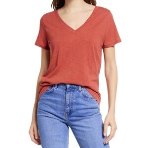 NWT Madewell Whisper Cotton V-Neck T-Shirt Rusted Clay Orange Red Size Small S